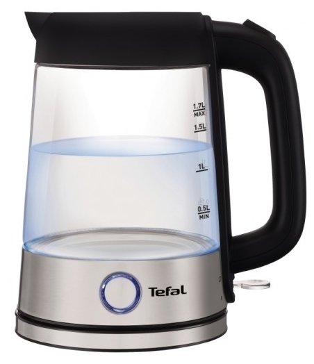 Изображение Электрический чайник Tefal KI750D (2400 Вт/1,7 л /стекло, пластик/прозрачный, черный)