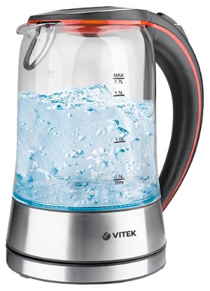 Изображение Электрический чайник VITEK VT-7005 TR (2200 Вт/1,7 л /стекло, металл/прозрачный, черный)