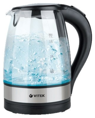 Изображение Электрический чайник VITEK VT-7008 TR (2200 Вт/1,7 л /стекло, пластик/прозрачный, черный)