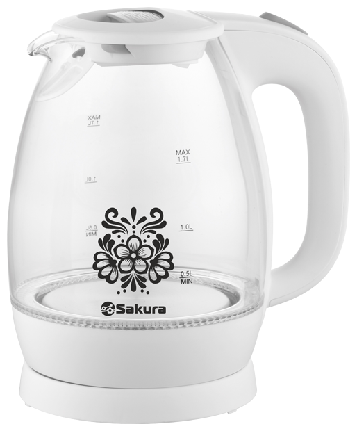 Изображение Электрический чайник Sakura SA-2715W (2200 Вт/1,7 л /стекло, пластик/прозрачный, белый)