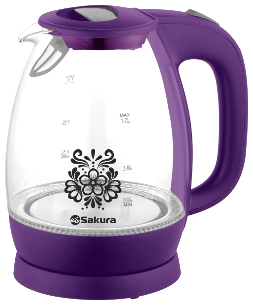Изображение Электрический чайник Sakura SA-2715V (2200 Вт/1,7 л /стекло, пластик/прозрачный, фиолетовый)