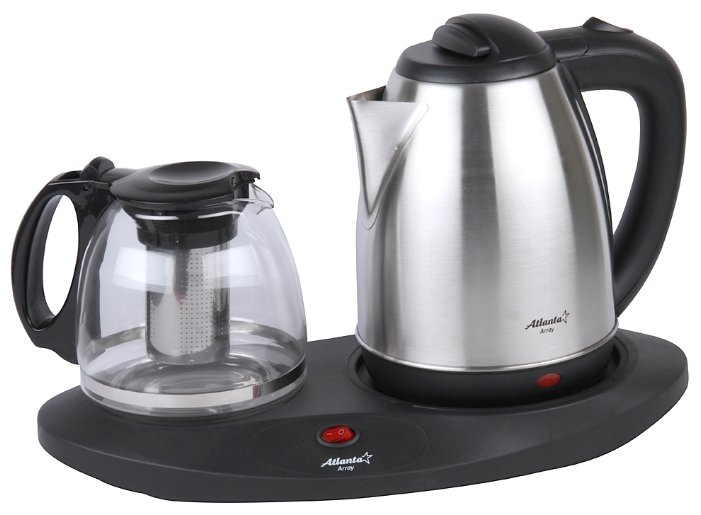 Изображение Электрический чайник Atlanta Чайный набор ATH-2591 (1500 Вт/1,8 л /металл/черный, серебристый)
