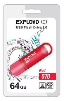 Изображение USB flash Exployd 570,(USB 2.0/64 Гб)-красный ()