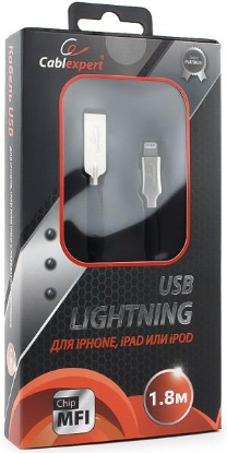 Изображение Кабель соединительный Gembird CC-P-APUSB02Bk-1.8M USB 2.0 A Lightning 8P черный 1,8 м