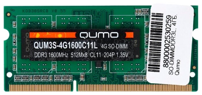 Изображение Оперативная память 4 GB DDR3L Qumo QUM3S-4G1600C11L  (12800 МБ/с, 1600 МГц, CL11)