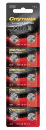 Изображение Батарейка Спутник AG13/10B ALKALINE (LR44 (LR1154,V13GA,AG13,G13) 1,5 В  щелочная (алкалиновая))