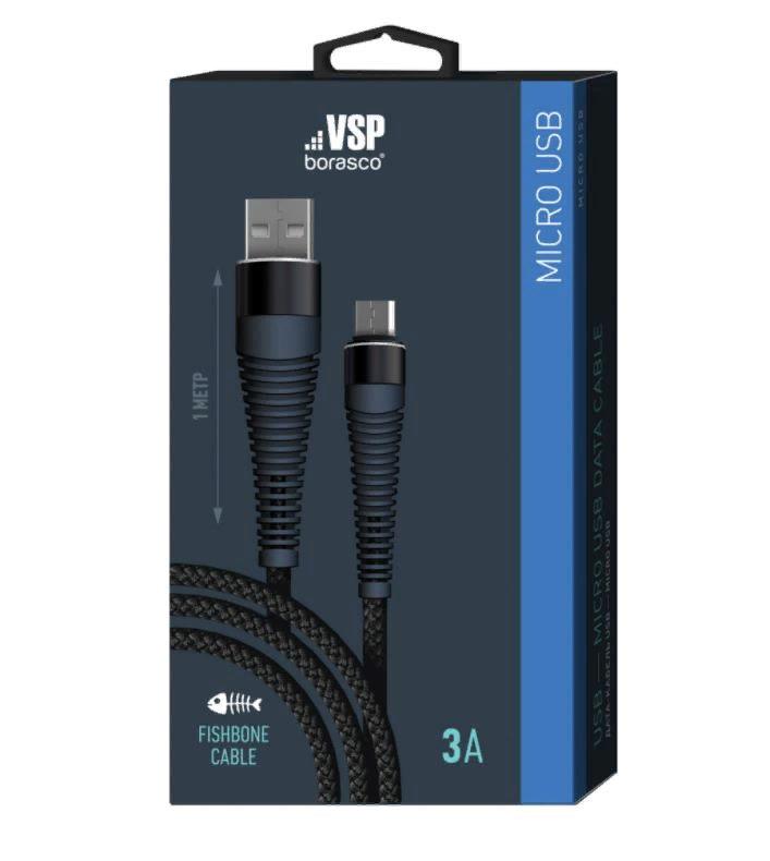 Изображение Кабель соединительный Borasco Fishbone 38499 USB 2.0 A Micro USB 2.0 B черный 1 м