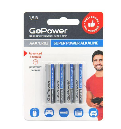 Изображение Батарейка GoPower (00-00015602) Super Power Alkaline AAA/LR03 (AAA (R03,286,LR03) 1,5 В  щелочная (алкалиновая))