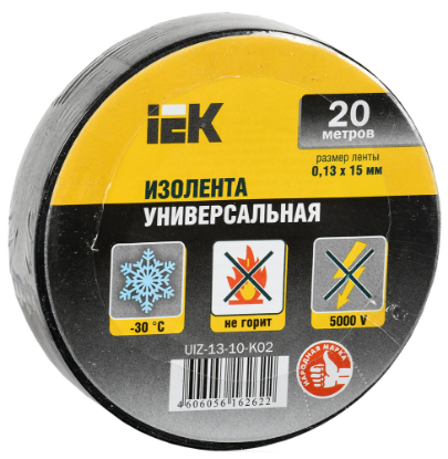 Изображение Изолента IEK UIZ-13-10-K02 20 м х 15 мм   черный