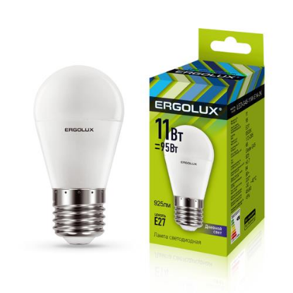 Изображение Лампа светодиодная Ergolux LED-G45-11W-E27-6K Е27 6500К 11 Вт