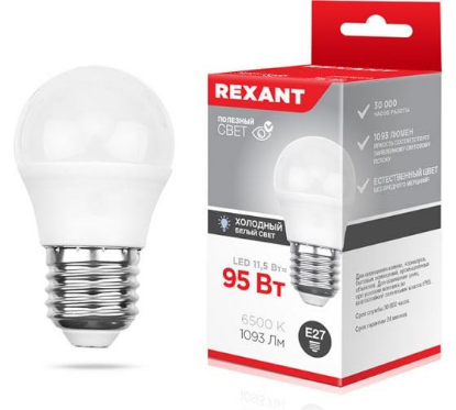 Изображение Лампа светодиодная Rexant 604-210 Е27 6500К 11,5 Вт