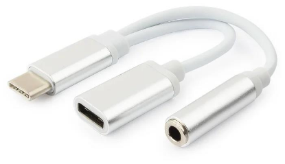 Изображение Переходник Cablexpert CCA-UC3.5F-02-W USB-C Jack3.5 + Type-C белый/серебристый 0,15 м