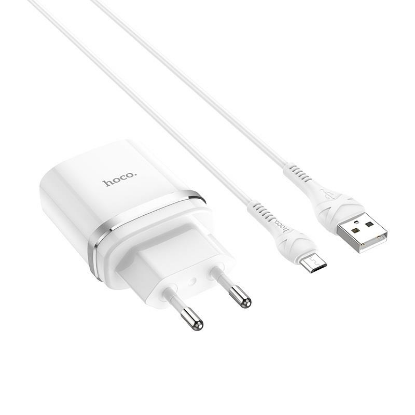 Изображение Сетевое зарядное устройство Hoco C12Q + Кабель Micro белый