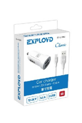 Изображение EXPLOYD EX-Z-583 micro USB 3.4А 2.4А+1А 2хUSB белый Classic
