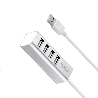 Изображение HOCO HB1 USB-хаб 4хUSB Line machine (серебристый)