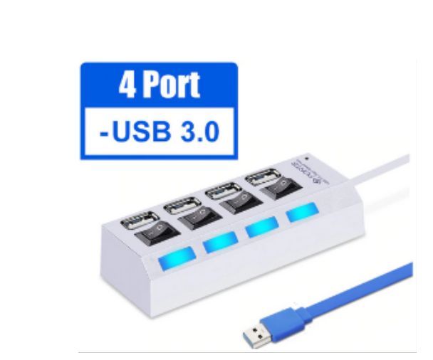 Изображение SMARTBUY (SBHA-7304-W) USB 3.0 хаб + выкл., 4 порта, белый