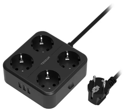 Изображение Сетевой фильтр Tessan TS-302 1,5 м, черный