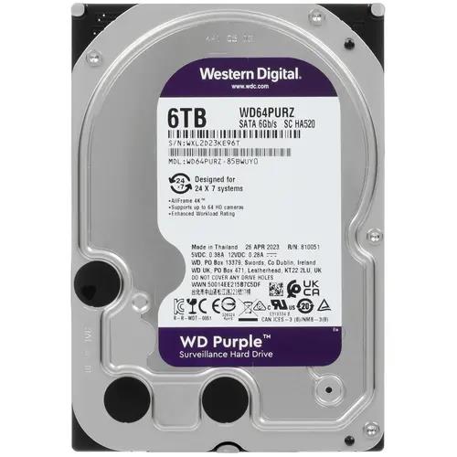 Изображение Жесткий диск 3.5" 6000 ГБ Western Digital Purple Surveillance, 5400 rpm, 256 МБ