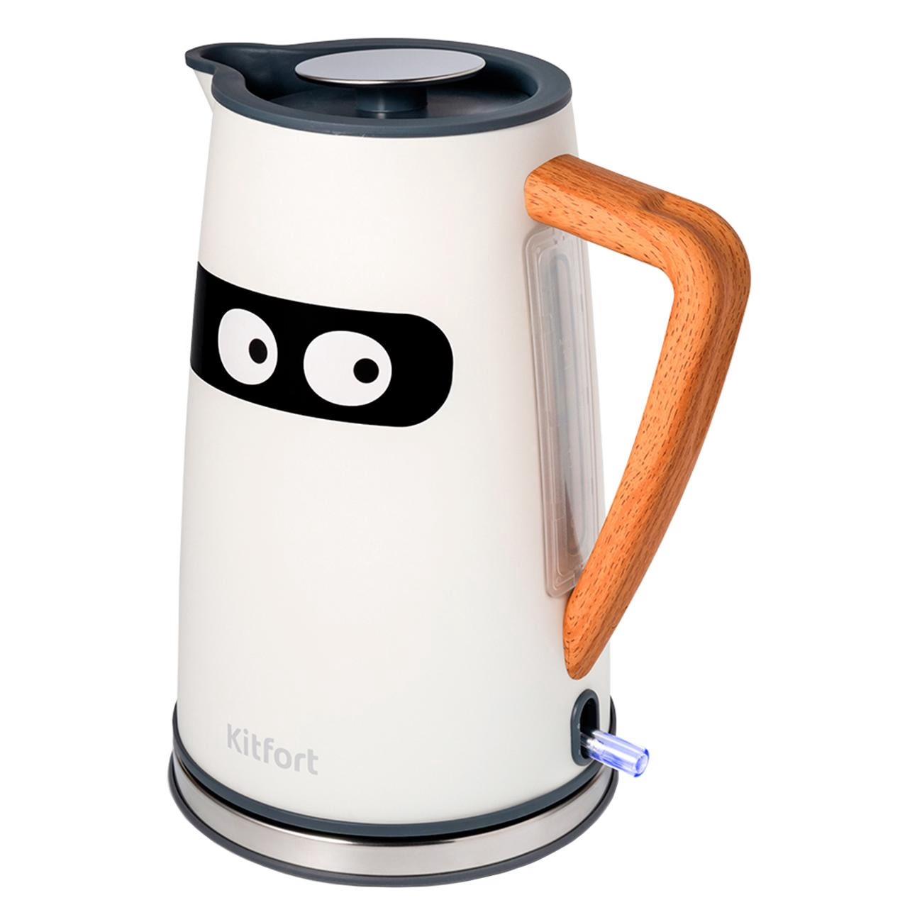 Изображение Электрический чайник Kitfort КТ-6148 (2200 Вт/1,7 л /нержавеющая сталь/белый, дерево)