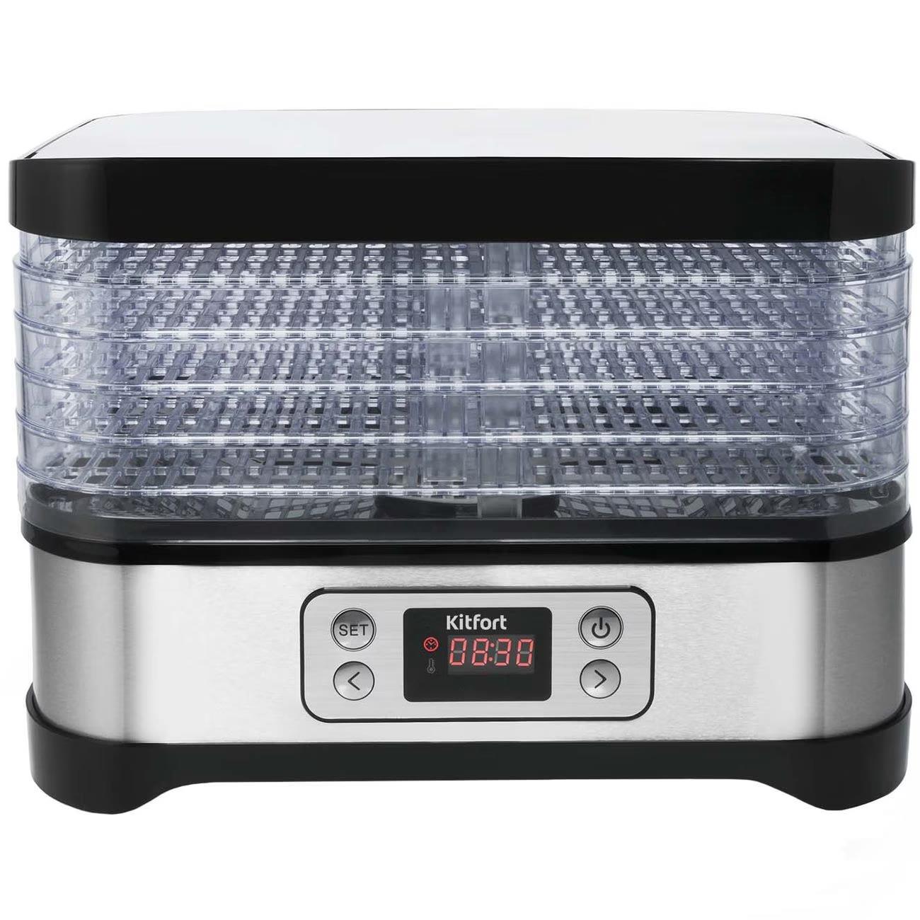 Изображение Сушилка для овощей Kitfort КТ-1903 (поддонов 5 шт, 250 Вт , черный, серебристый)