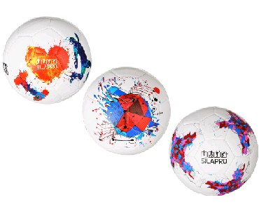 Изображение SILAPRO Мяч футбольный, 4сл, р.5 22см, PU 4,2мм, сшитый, 3 дизайна, 420гр (10%) 133-033