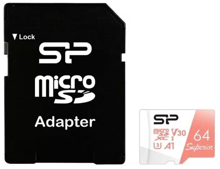Изображение Карта памяти Silicon Power MicroSDXC Superior A1 Class 10 64 Гб адаптер на SD SP064GBSTXDV3V20SP