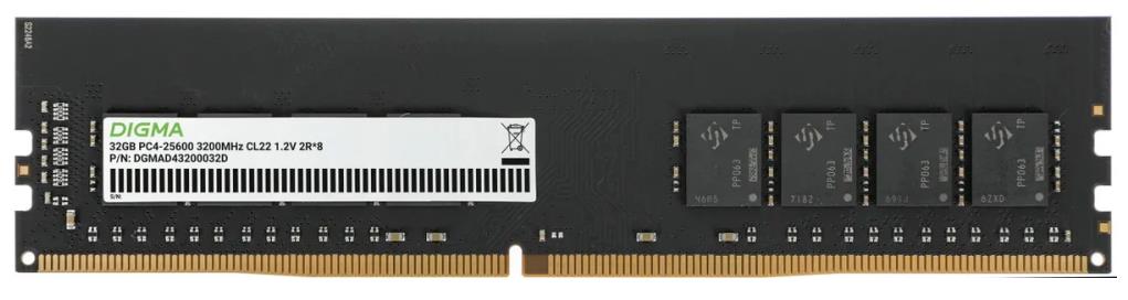 Изображение Оперативная память 1x32 GB DDR4 Digma DGMAD43200032D (25600 МБ/с, 3200 МГц, CL22)