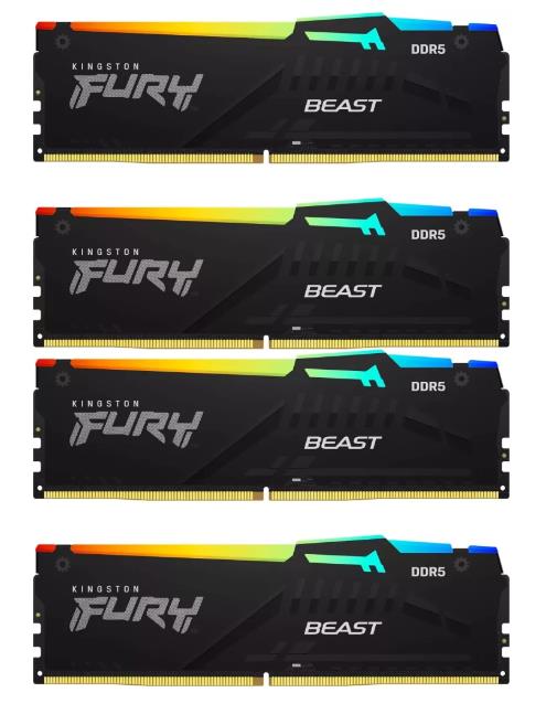 Изображение Оперативная память 4x16 GB DDR5 Kingston Fury Beast Black RGB (41600 Мб/с, 5200 МГц, CL40)