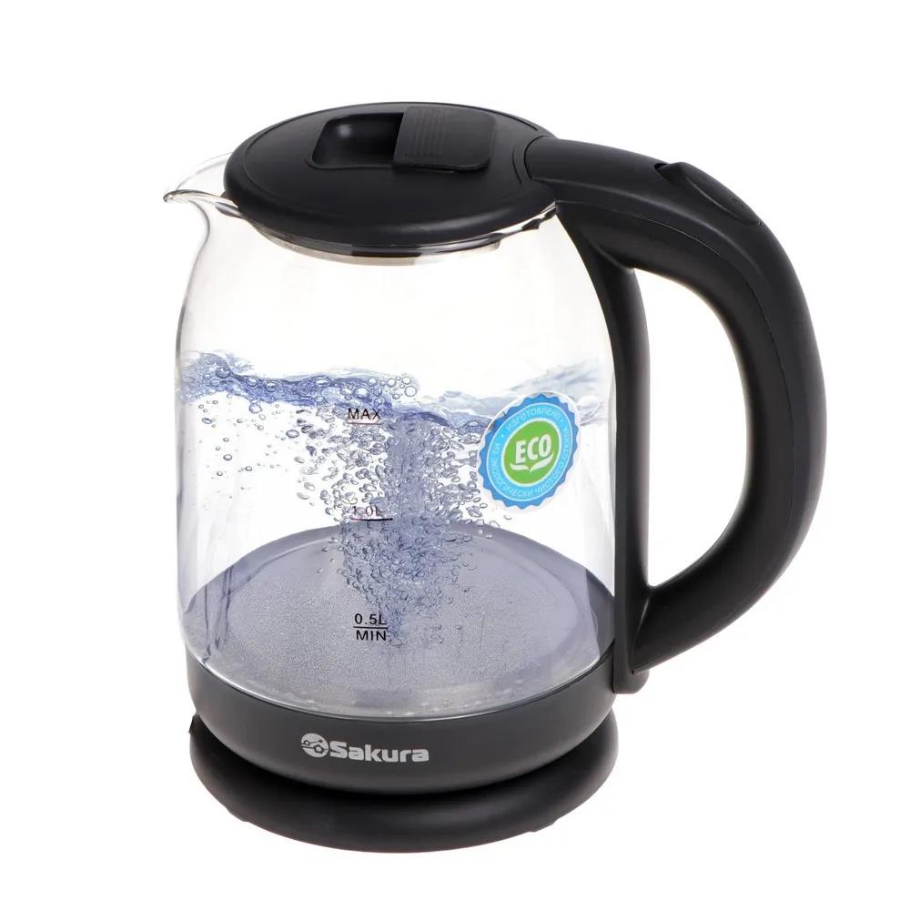 Изображение Электрический чайник HAPPY PANDA HP-2709SPBK (1800 Вт/1,8 л /стекло, пластик/прозрачный, черный)