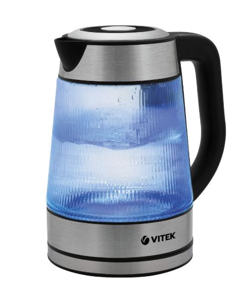 Изображение Электрический чайник VITEK VT-7017 (2200 Вт/1,8 л /стекло/прозрачный, черный, серебристый)