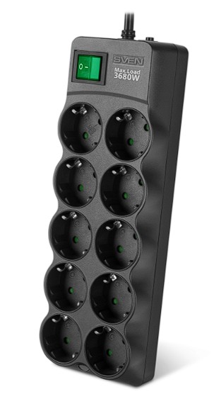 Изображение Сетевой фильтр Sven SF-10E-16 1,8 м, черный