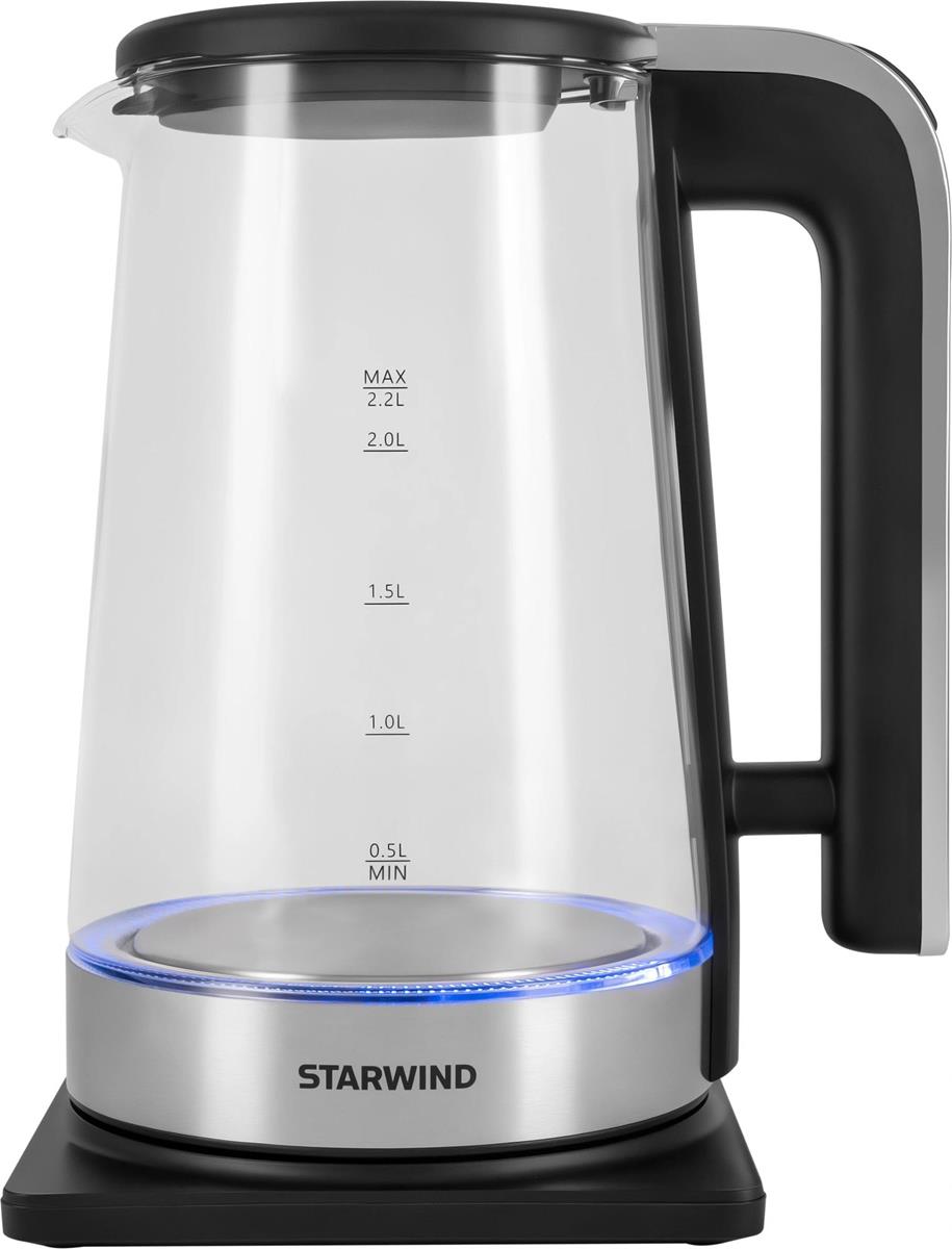 Изображение Электрический чайник STARWIND SKG4043 (1800 Вт/2,2 л /стекло/прозрачный, черный, серебристый)