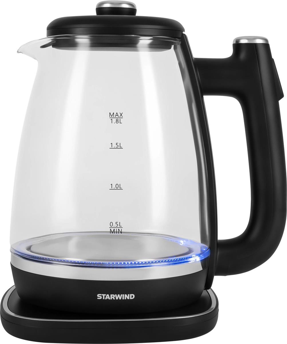 Изображение Электрический чайник STARWIND SKG4041 (1800 Вт/1,8 л /стекло/прозрачный, черный)