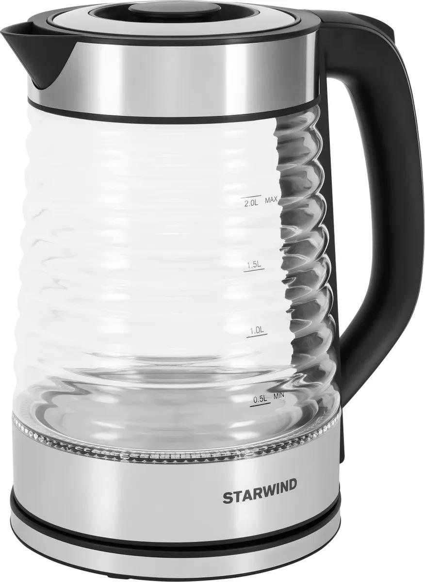 Изображение Электрический чайник STARWIND SKG2111 стекло (1800 Вт/2 л /стекло/прозрачный, черный, серебристый)
