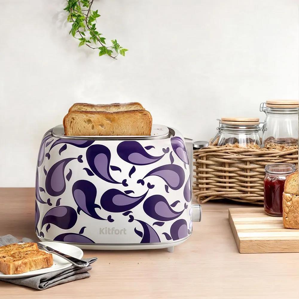 Изображение Тостер Kitfort КТ-6863 (1080 Вт  фиолетовый, белый)