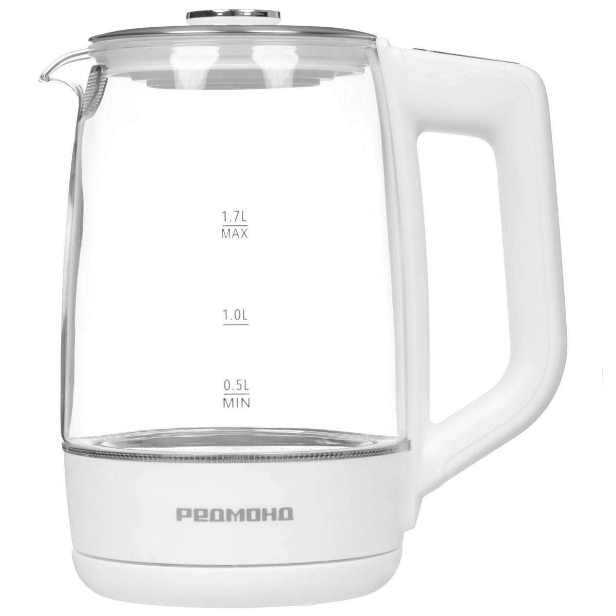 Изображение Электрический чайник REDMOND SkyKettle KG258S (2200 Вт/1,7 л /стекло, сталь, пластик/прозрачный, белый)