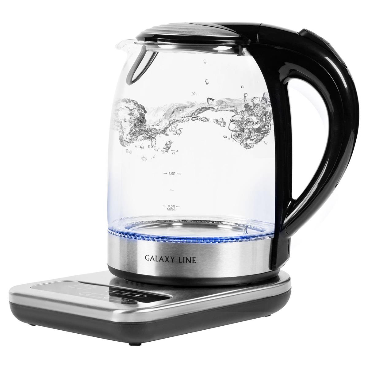 Изображение Электрический чайник GALAXY LINE GL0593  (2200 Вт/1,7 л /стекло/прозрачный, черный, серебристый)