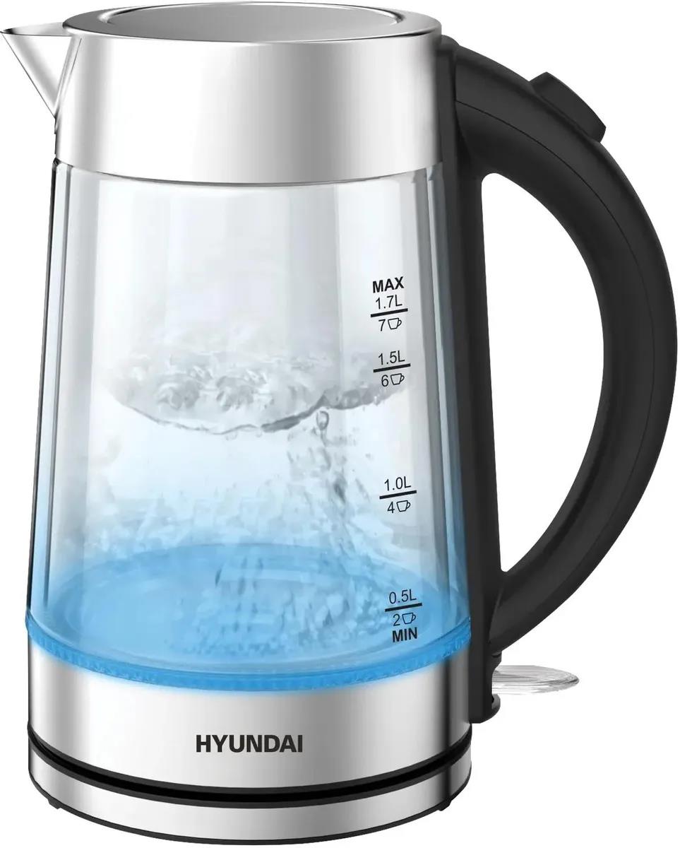 Изображение Электрический чайник Hyundai HYK-G7405 (2200 Вт/1,7 л /стекло/прозрачный, черный, серебристый)