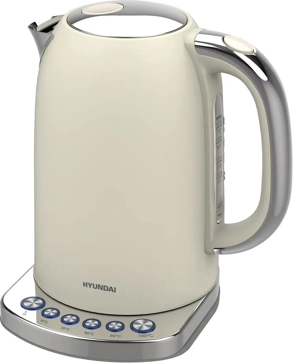 Изображение Электрический чайник Hyundai HYK-S5600 (2200 Вт/1,7 л /металл/кремовый, серебристый)
