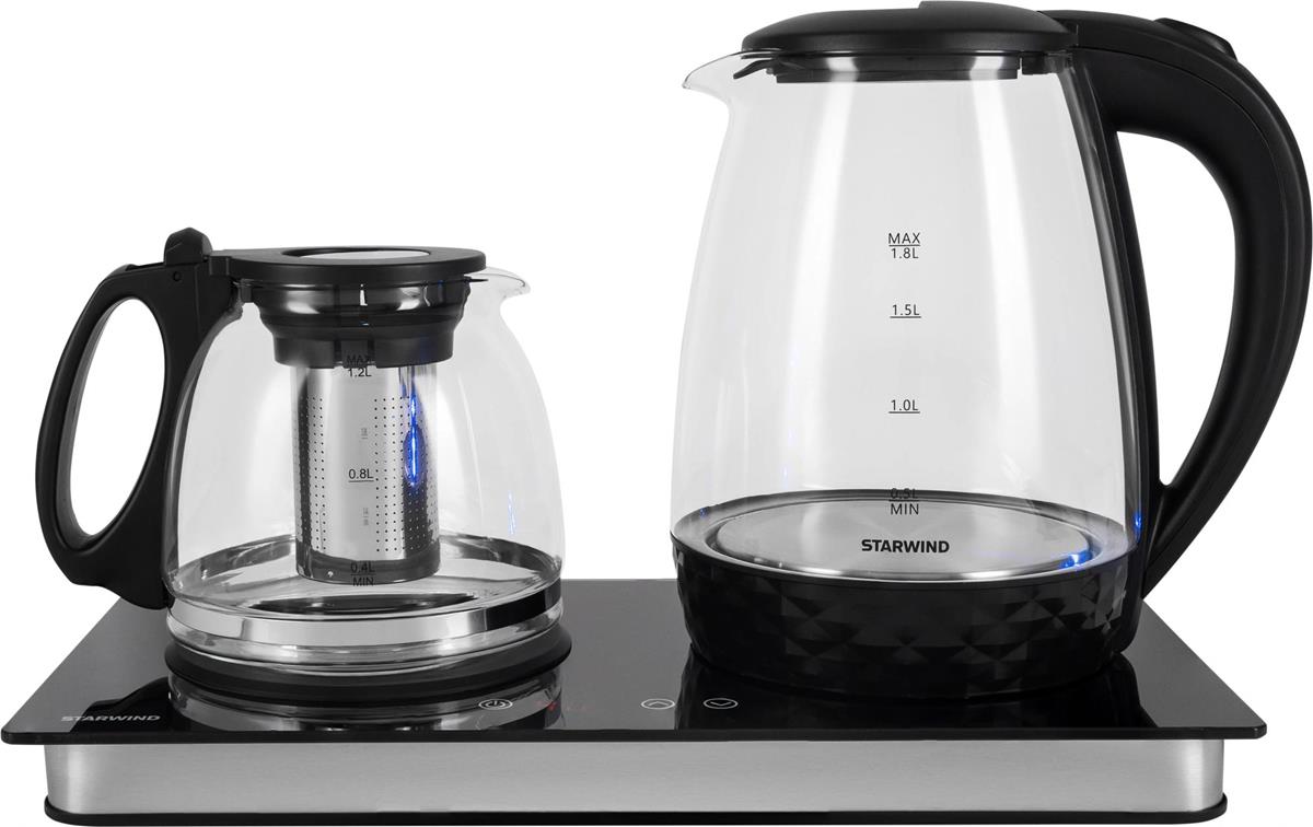 Изображение Электрический чайник STARWIND SKG4044  (1800 Вт/1,8 л /стекло/прозрачный, черный)
