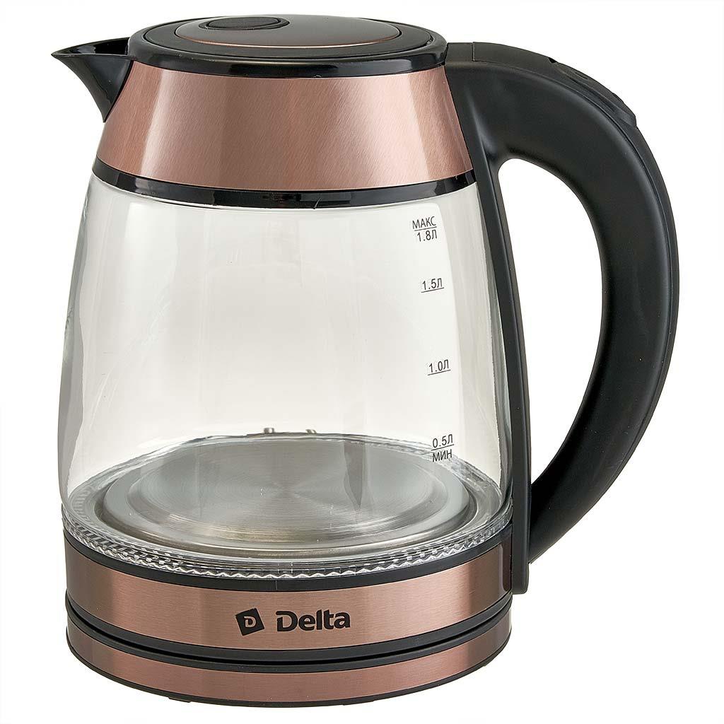 Изображение Электрический чайник DELTA DL-1120 (1500 Вт/1,8 л /стекло/медный, прозрачный)