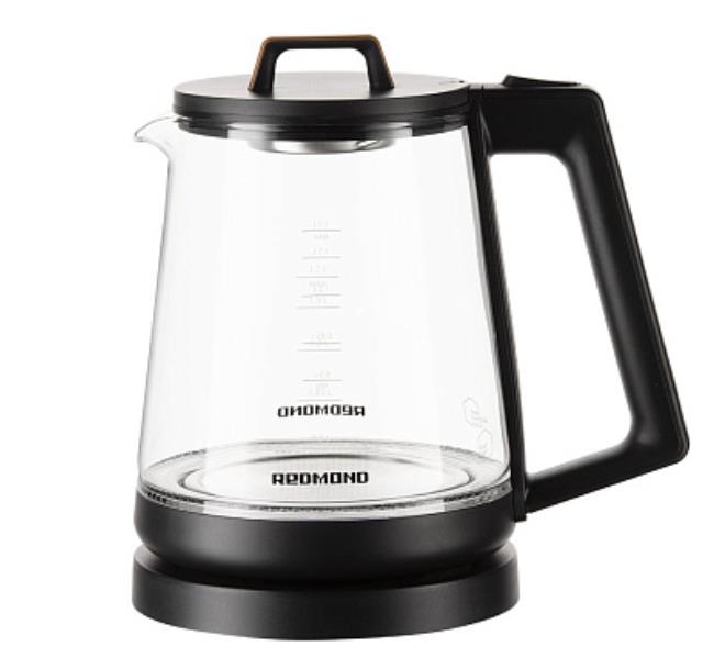Изображение Электрический чайник REDMOND KG-226 с деревом (2200 Вт/1,7 л /стекло, пластик/прозрачный, черный)