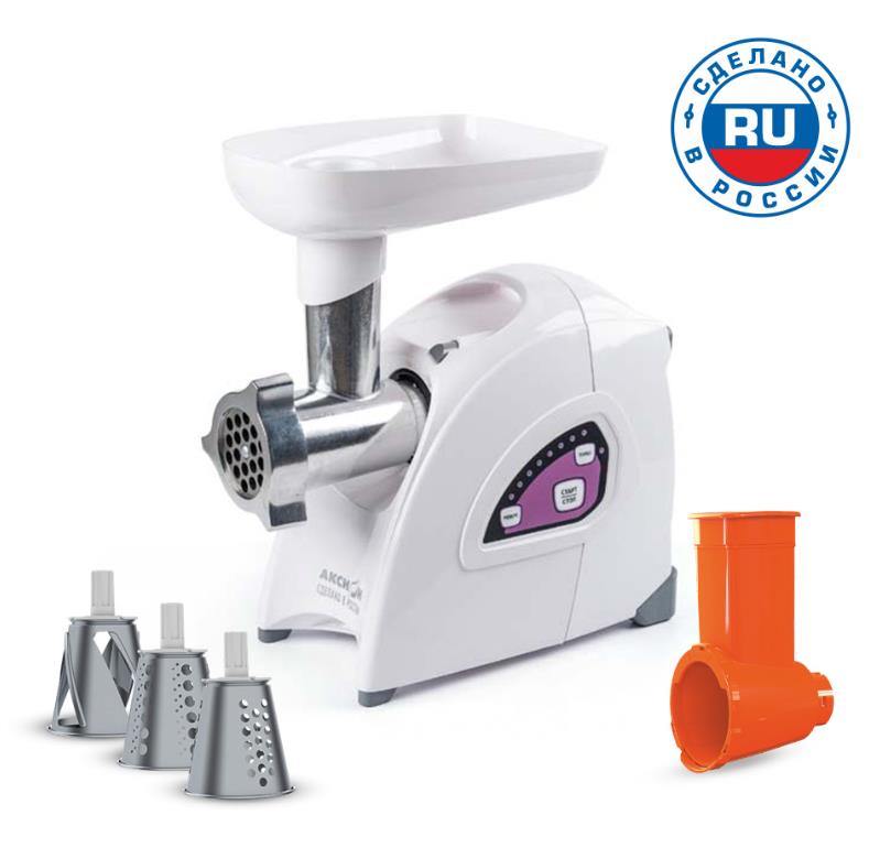 Изображение Мясорубка Аксион М642.03 (2000 Вт /3 кг/мин/белый)