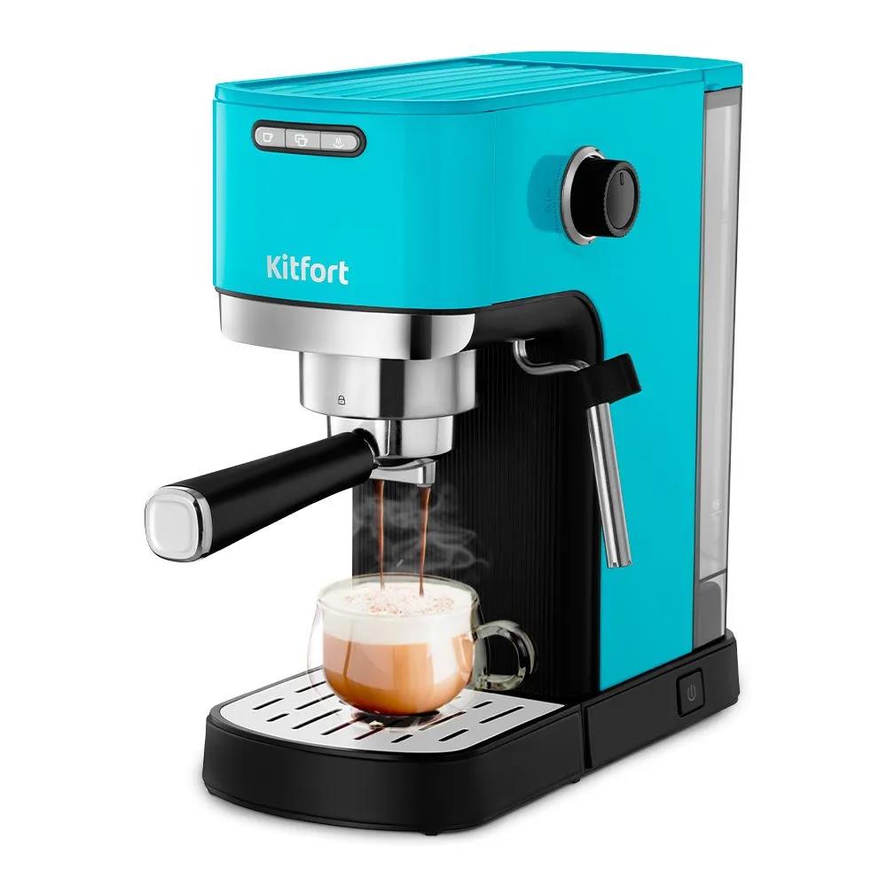 Изображение Кофеварка Kitfort КТ-7461 бирюзовый/черный (рожковая//1350 Вт )