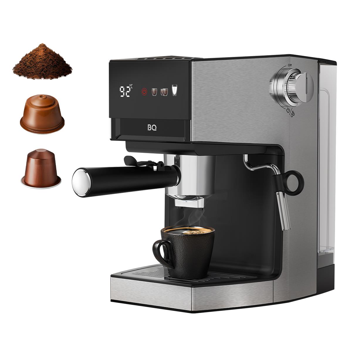 Изображение Кофеварка BQ CM3003 стальной/черный (рожковая//950 Вт )