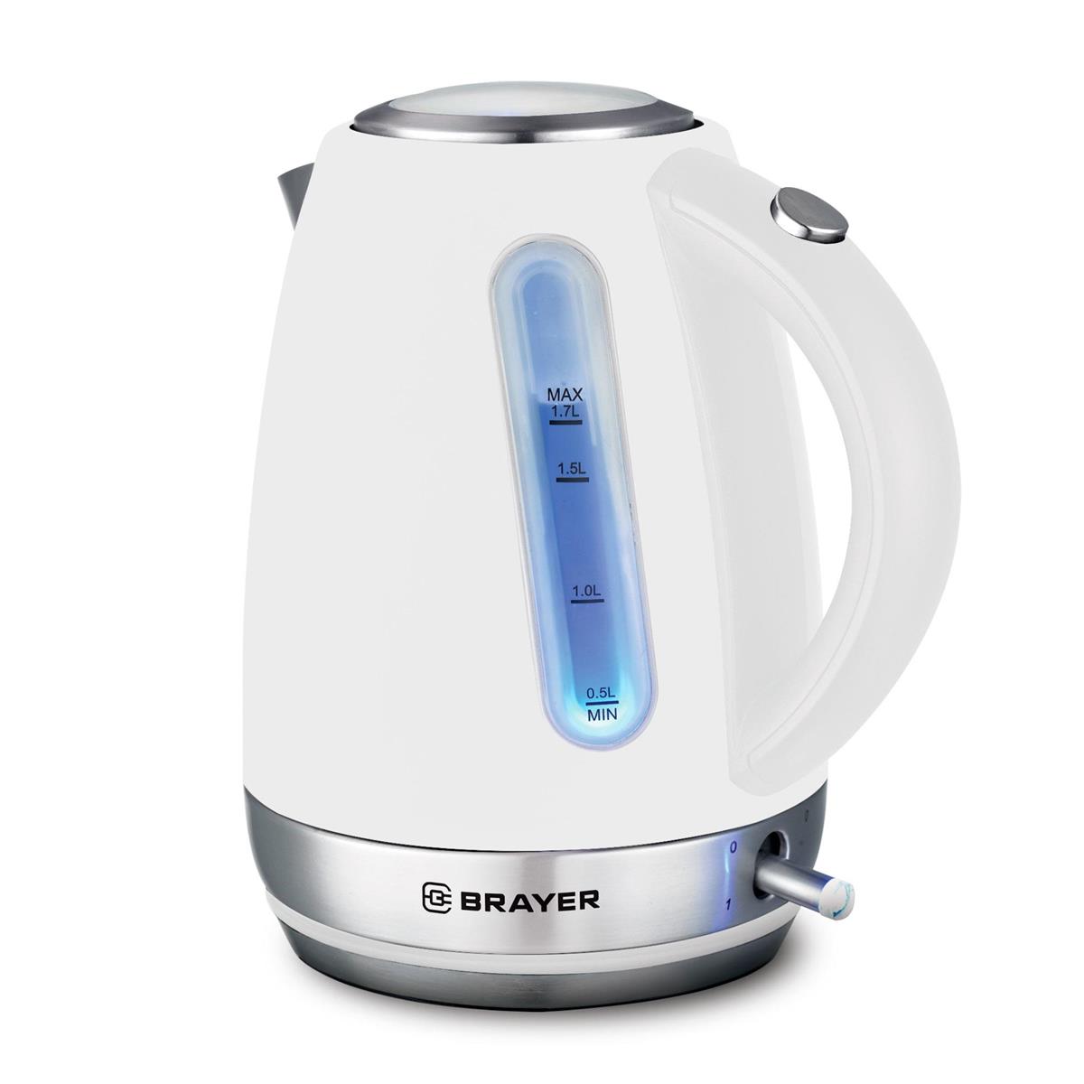 Изображение Электрический чайник Brayer BR6110 (2200 Вт/1,7 л /нержавеющая сталь/белый)