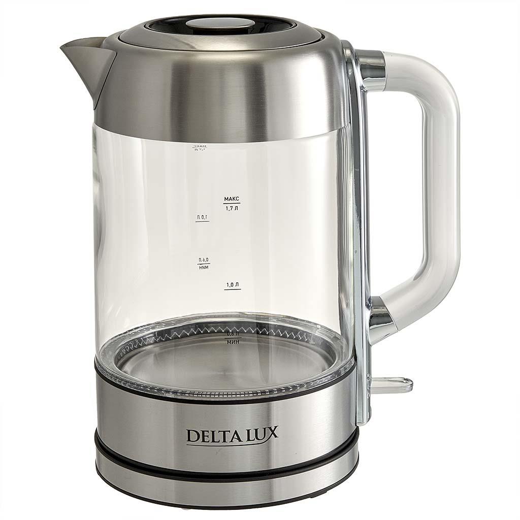 Изображение Электрический чайник DELTA LUX DE-1026 (2200 Вт/1,7 л /стекло/сталь, прозрачный)