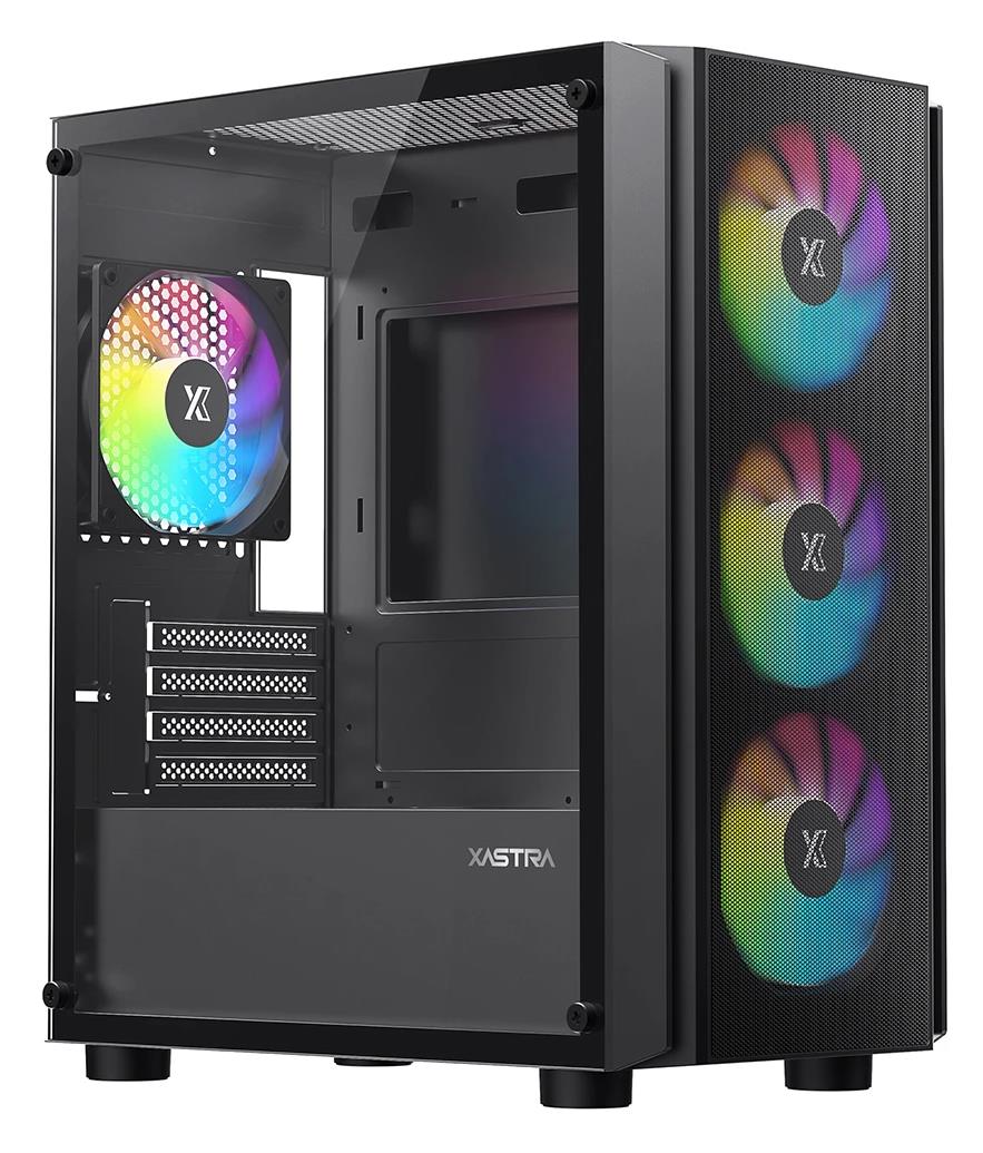 Изображение Корпус XASTRA A402M 4FRGB Black (mATX, Mini-ITX, черный, без БП)/(A402M-4FC12F-BK)