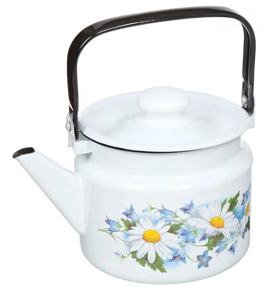 Изображение Чайник ЛЫСЬВА 27104П2 Ромашковое поле эмал 2,0л (2, л л /цветы, белый)