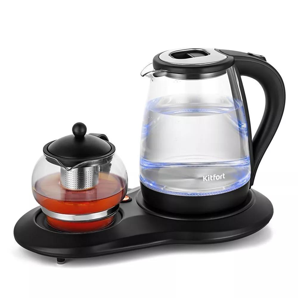 Изображение Электрический чайник Kitfort КТ-6178 Чайный набор (1500 Вт/2 л /стекло, пластик/прозрачный, черный)